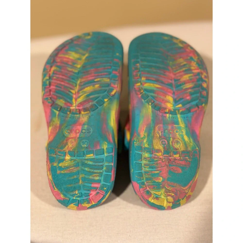 Crocs Classic Marbled Tie Dye Clogs Toddler Size 10 Teal Pink Yellow Kids Shoes